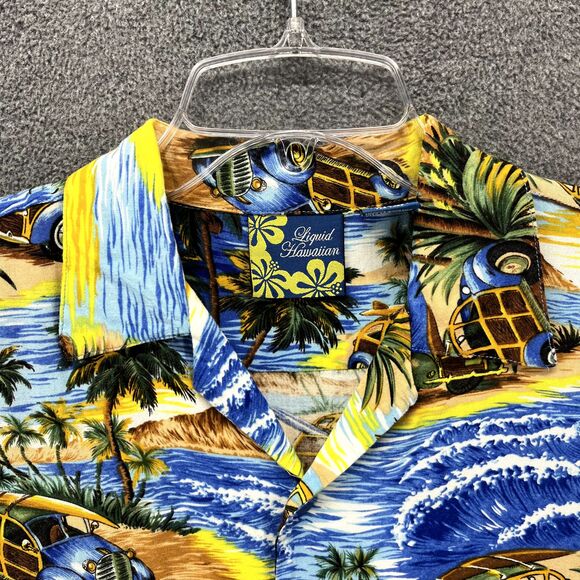 Liquid Hawaiian Shirt Junior Medium 10 12 Blue Yellow Cruise Surfboard beach - Picture 3 of 14